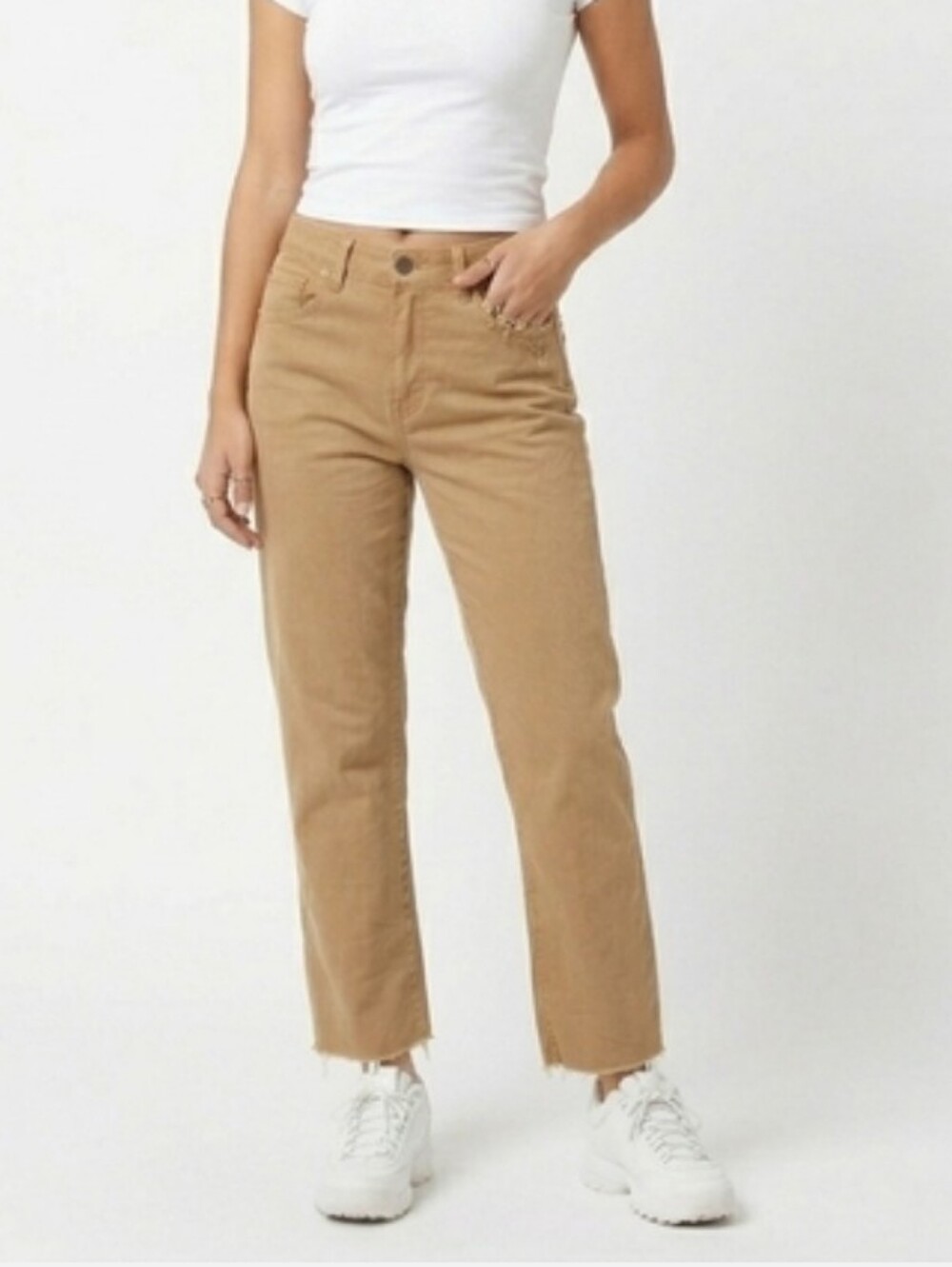 Kenzie Jeans Vintage Luxe The Slim Cropped Tan Denim Distressed Pants Sz 8 / 29